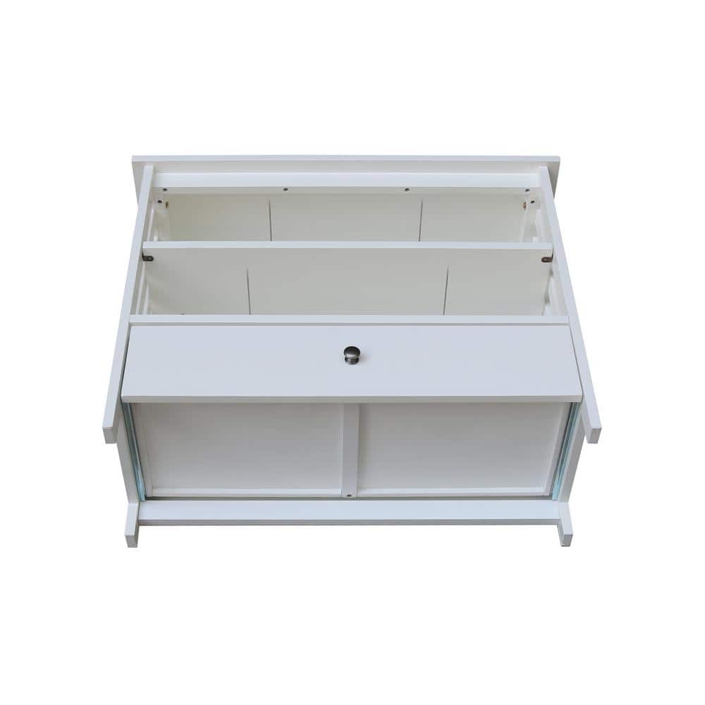 White Solid Wood Corner TV Stand with Shelves and Drawer