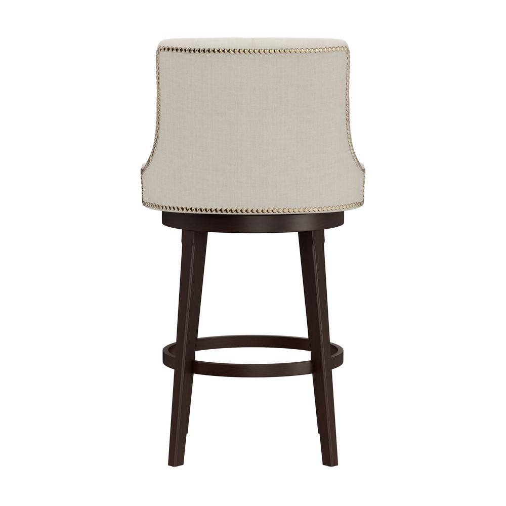 Halbrooke 30" Brown Wood Swivel Barstool with Cream Fabric