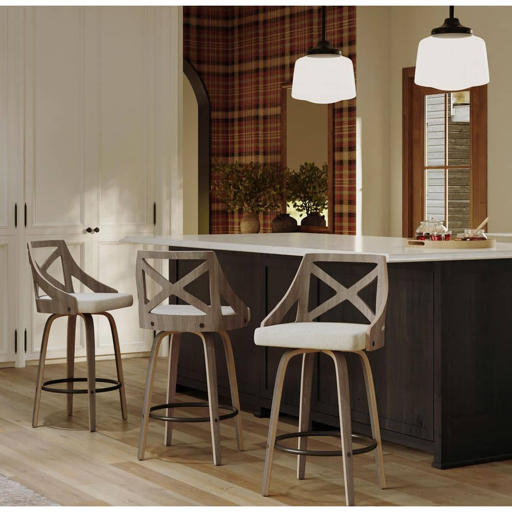 Charlotte 37 in. Cream Fabric, Light Grey Wood and Black Metal Fixed-Height Counter Stool  Round Footrest (Set of 2) price history on PriceWatchPro