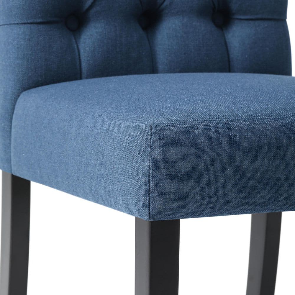 Blue Linen Upholstered Button Tufted Parsons Side Chair Set