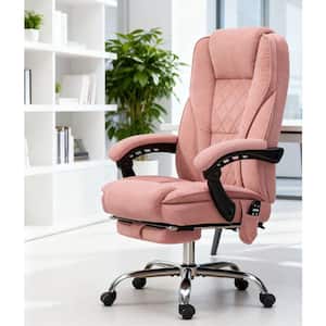 Polyester Adjustable Height Reclining Ergonomic Massage Office Chair in Pink with Footrest and Rolling Wheels