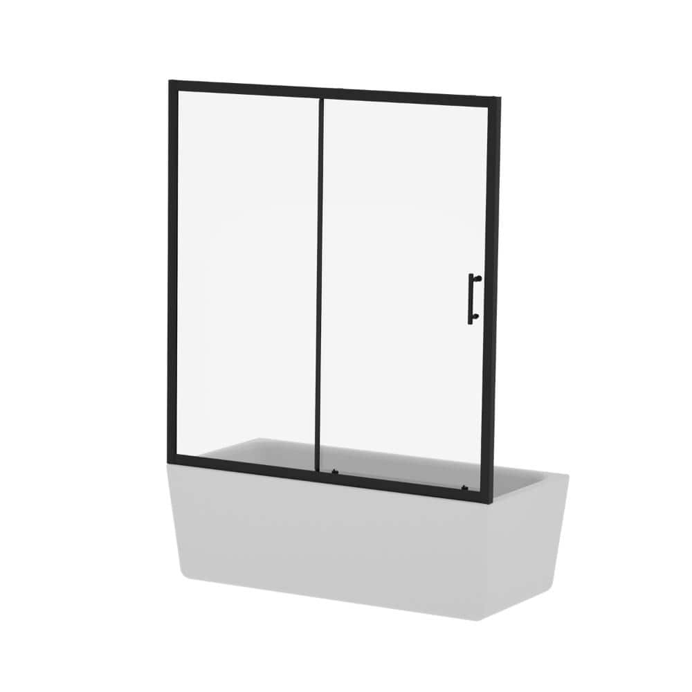 "60 in. W x 62 in. H Sliding Framed Tub Shower Door with 1/5"" Clear Tempered Glass Bathtub Door with Handle Matte Black" price history on PriceWatchPro