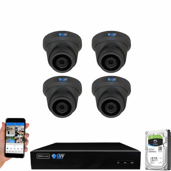 GW Security 8-Channel 8MP 1TB NVR Security Camera System 4 Wired Turret Cameras 2.8mm Fixed Lens Human/Vehicle Detection Mic