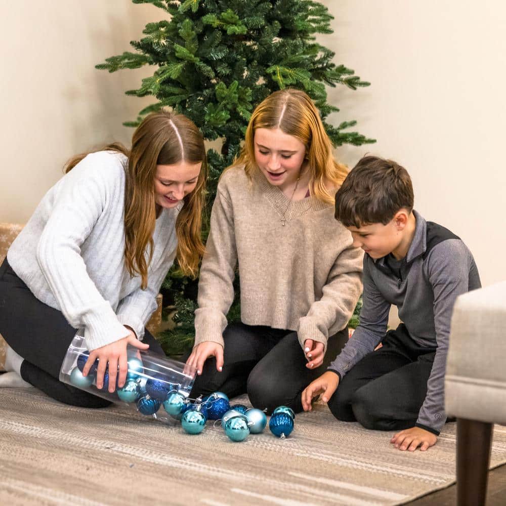 Turquoise and Blue Shatterproof Plastic Christmas Ornament Set, 24 Count