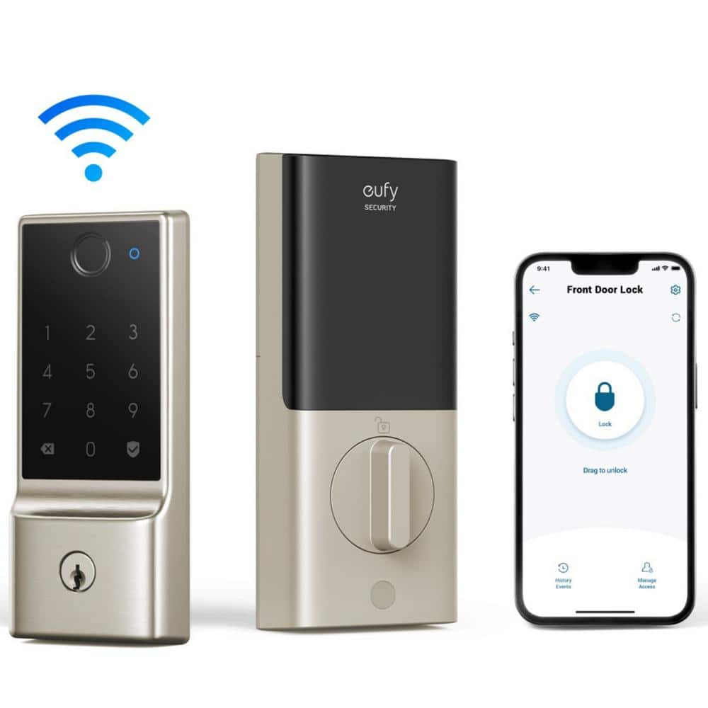 eufy Security C220 Satin Nickel Smart Lock Wi-Fi with 6 Ways to Unlock by Fingerprint, App, Keypad, Key, Apple Watch, Smart Assistants