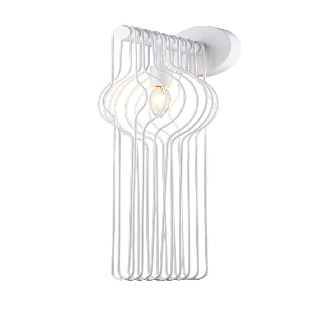 Contour 7.75 in. 1-Light White Wall Sconce Light with Gloss White Steel Sha