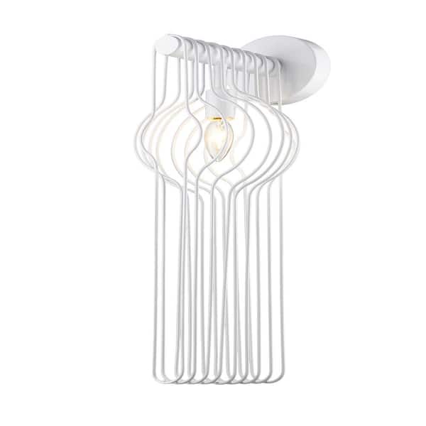 Unbranded Contour 7.75 in. 1-Light White Wall Sconce Light with Gloss White Steel Shade with No Bulbs Included