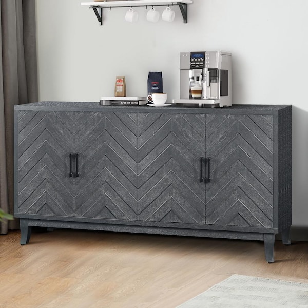 Willow Dark Grey 32.3 in. H Storage Cabinet with Adjustable Shelves, 3D Wave Design