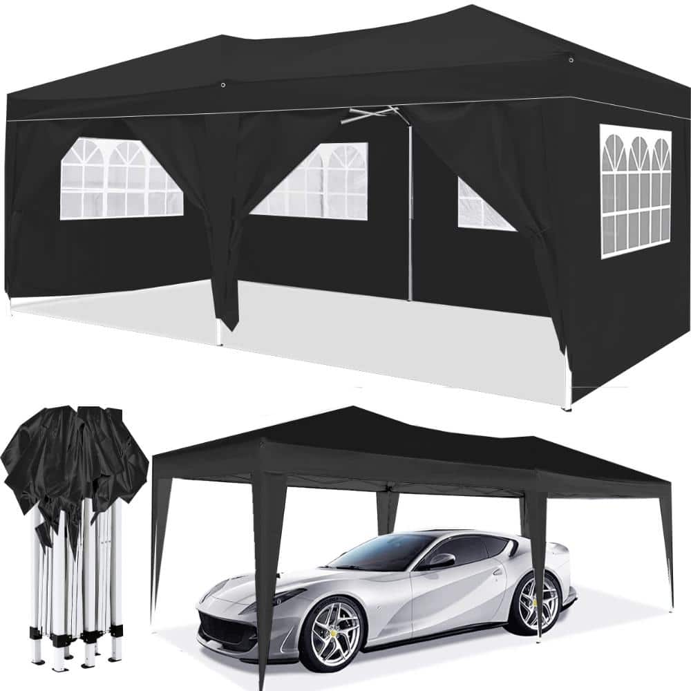 10 ft x 20 ft Black Pop Up Canopy Heavy Duty Outdoor Folding Party Tent with Detachable Side Panels Storage Bag price history on PriceWatchPro