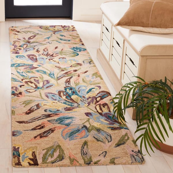 Blossom 2 ft. x 8 ft. Beige/Purple Oversized Floral Runner Rug