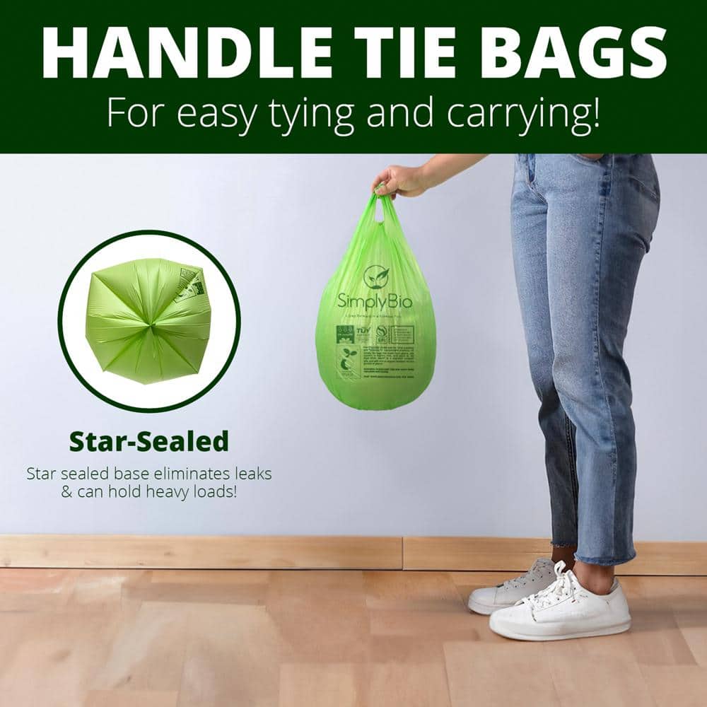 Simply Bio Green Compostable Drawstring Trash Bags, 1.6 Gallon, 50-Count