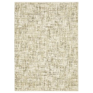 Ross Ivory/Brown Doormat 3 ft. x 5 ft. Distressed Abstract Gridwork Polypropylene/Polyester Fringed Indoor Area Rug