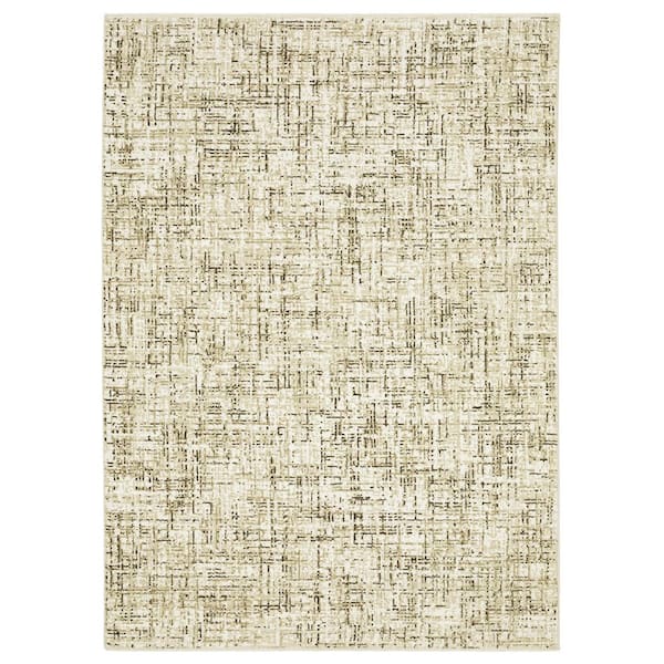 AVERLEY HOME Ross Ivory/Brown 7 ft. x 10 ft. Distressed Abstract Gridwork Polypropylene/Polyester Fringed Indoor Area Rug