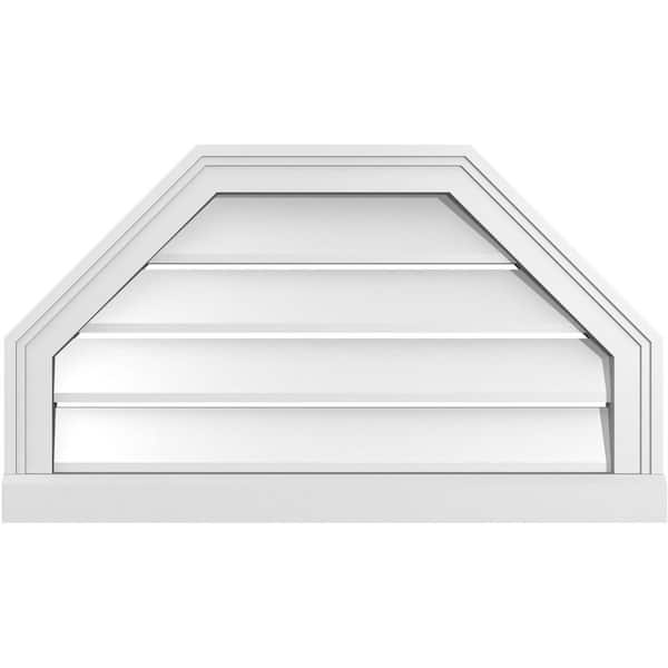 Ekena Millwork 28 in. x 16 in. Octagonal Top Surface Mount PVC Gable Vent: Functional with Brickmould Sill Frame