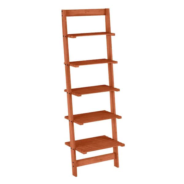 Lavish Home 50 in. Cherry Wood 5-shelf Ladder Bookcase with Open