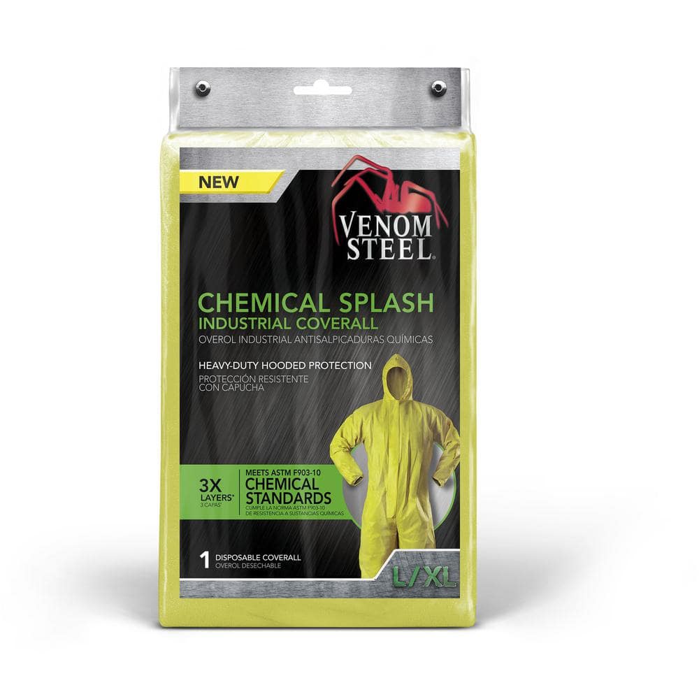 Venom Steel Unisex L/XL Yellow 3 layer Chemical Splash Coveralls with