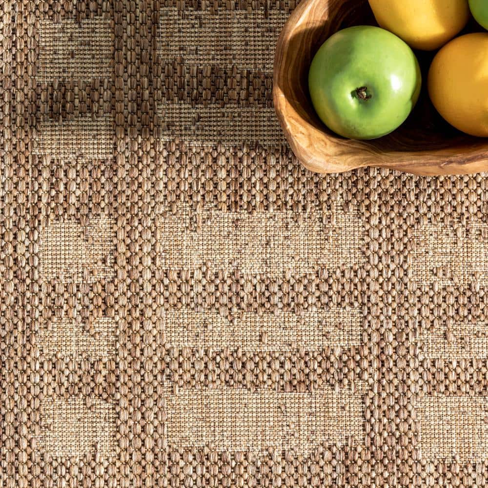 Beige Synthetic Rectangular Indoor/Outdoor Area Rug, 5' x 8'
