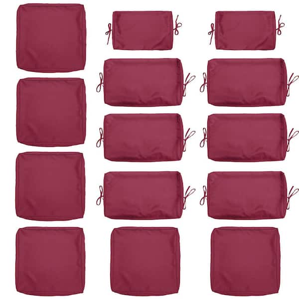 Kimunuk 14-Piece Patio Cushion Covers Replacement with Zipper for Sectional Sofa, Slipcovers for Outdoor Cushions Fuchsia Red