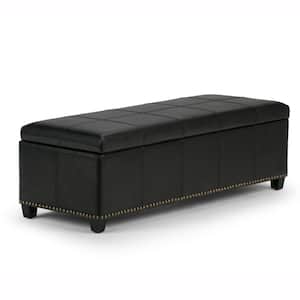 Kingsley 48 in. Transitional Storage Ottoman in Midnight Black Bonded Leather