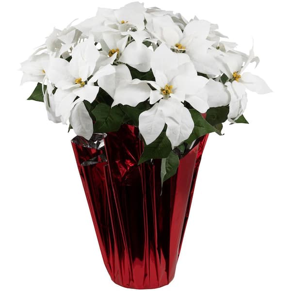 26"-White Centerpiece Artificial Christmas Poinsettia in Wrapped Base-