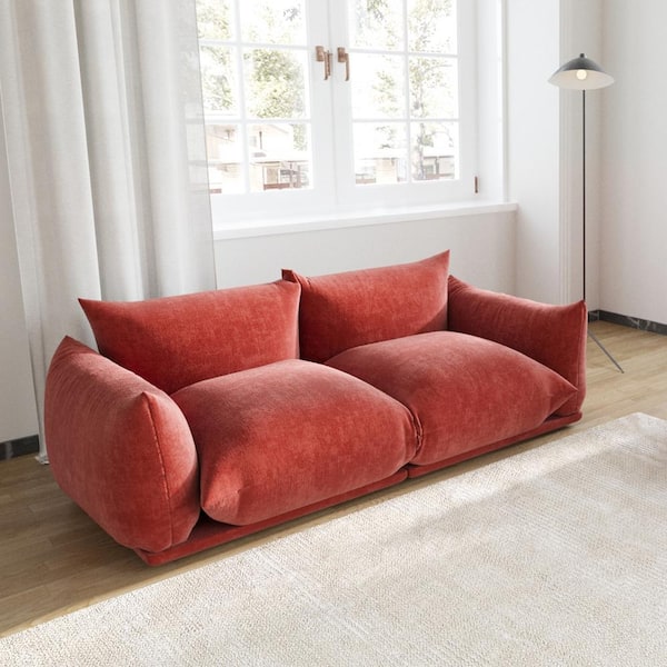 77.16 in. Square Arm 2-Piece Chenille Rectangle Modular Free Combination Sectional Sofa in Orange