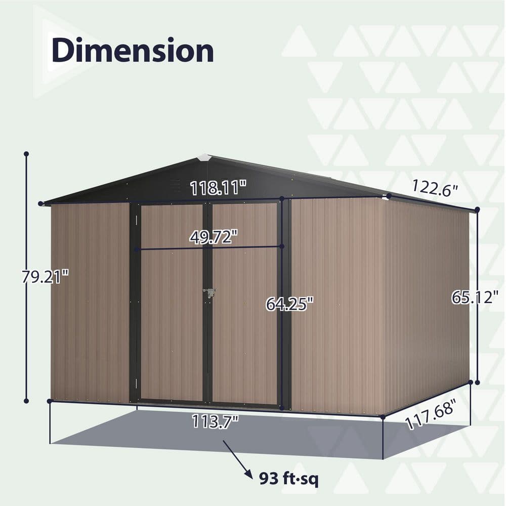 10' x 10' Brown Metal Garden Storage Shed with Double Doors