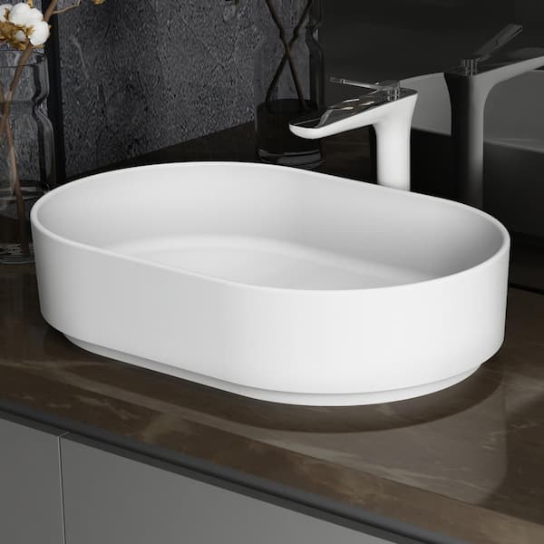 Xspracer Victoria 23 in. W x 15 in. D Ellipse Vessel Solid Surface Counter Top Sink in Matte White