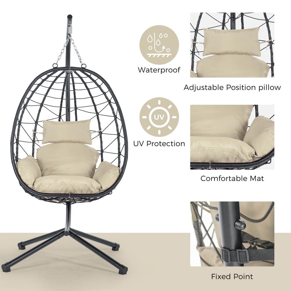 Metal Indoor Outdoor Swing Chair Patio Swing with Removable Cushion for Pat