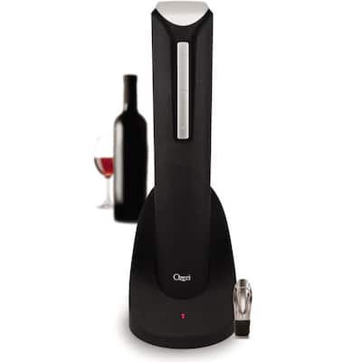 Pro Electric Wine Bottle Opener with Wine Pourer, Stopper, Foil Cutter and Elegant Recharging Stand, in Black