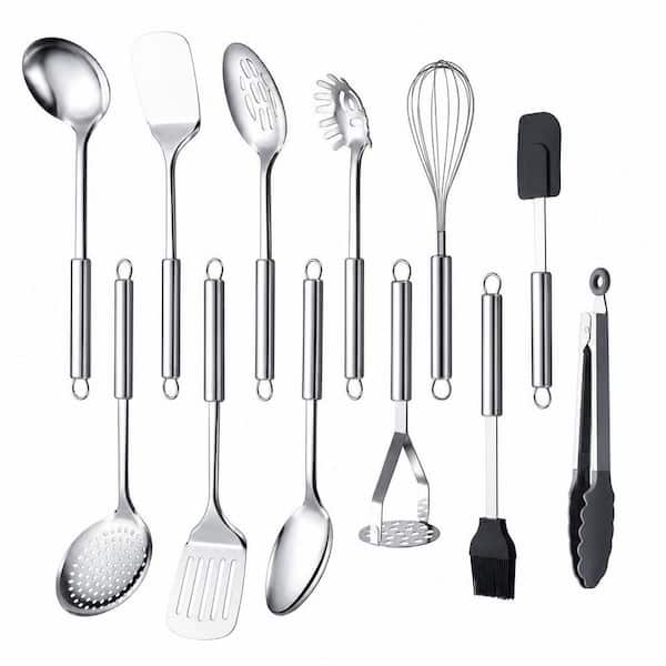 12-Piece Unique Effects Stainless Steel Mirror Finish Cooking Utensil Set Include Cooking Spoon, Spatula, Whisk, Cooking
