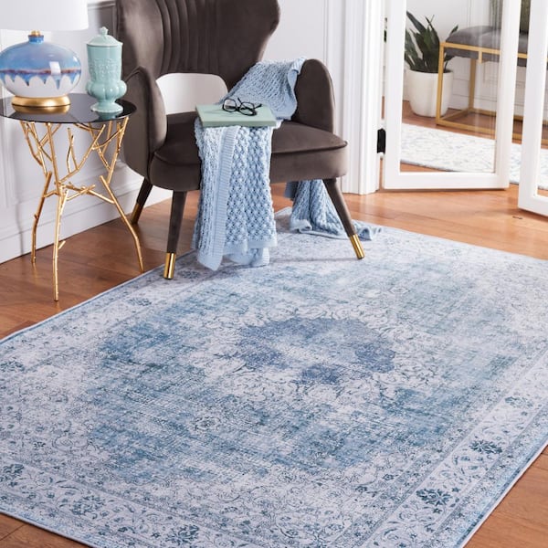 Tuscon Green/Gray 4 ft. x 6 ft. Machine Washable Border Medallion Area Rug