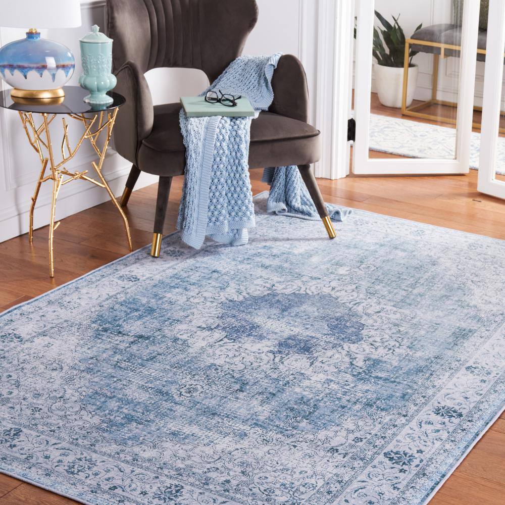 Green and Grey Rectangular Machine Washable Area Rug
