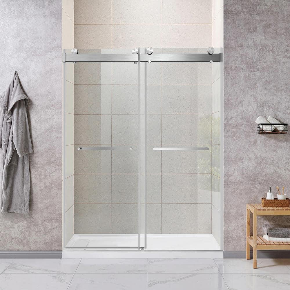 56 to 60 in. W x 76 in. H Double Sliding Frameless Shower Door, Soft-Close,