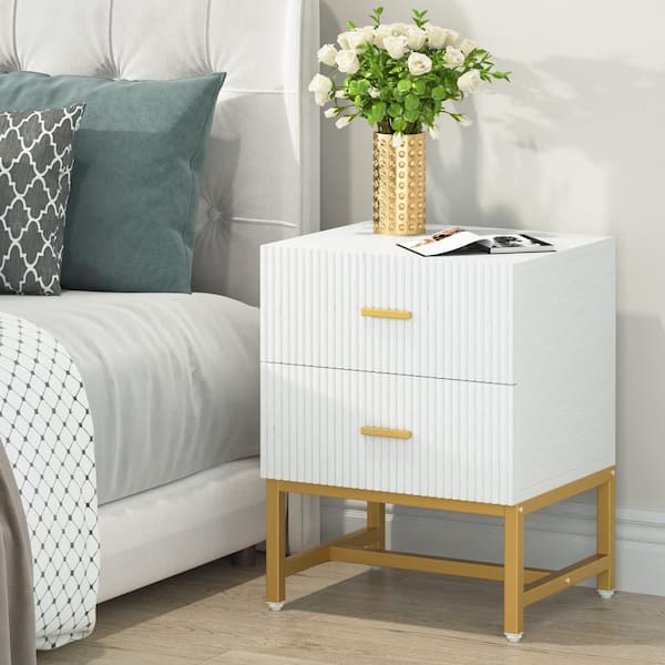 TRIBESIGNS WAY TO ORIGIN Mayville White 2-Drawer 19.69 in. W Wood Nightstand with Storage for Bedroom, Living Room, Small Spaces