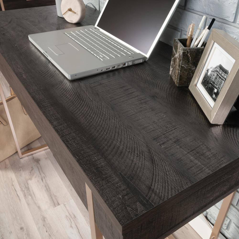 Blade Walnut Writing Desk with Gold Metal Frame and Drawer
