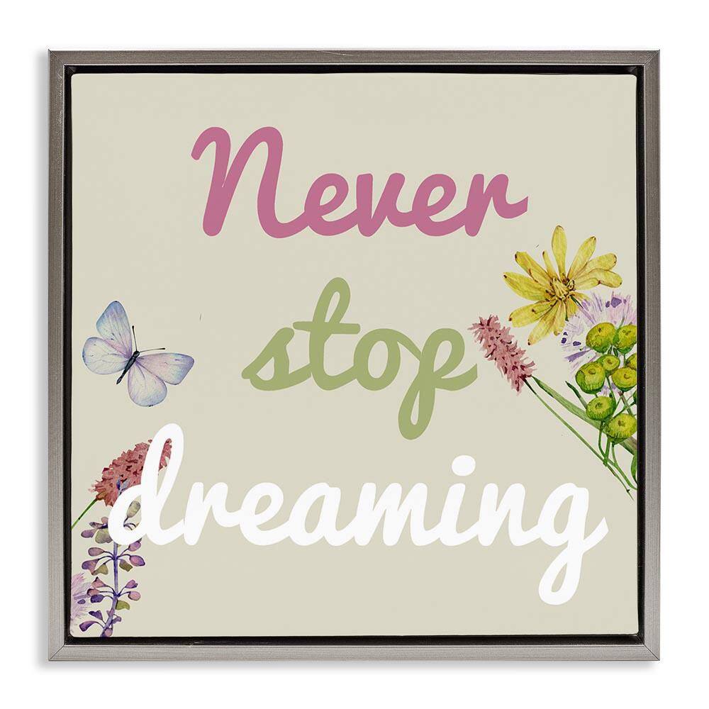 Never Stop Dreaming with Florals by Kim Allen Gray Floater Frame Typography Graphic Art Print 18 in. x 18 in. price history on PriceWatchPro
