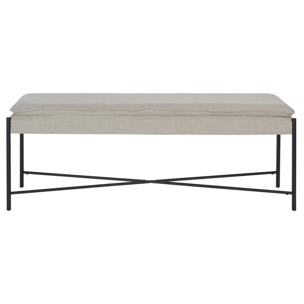 Light Grey Linen Cushioned Minimalist X Bench