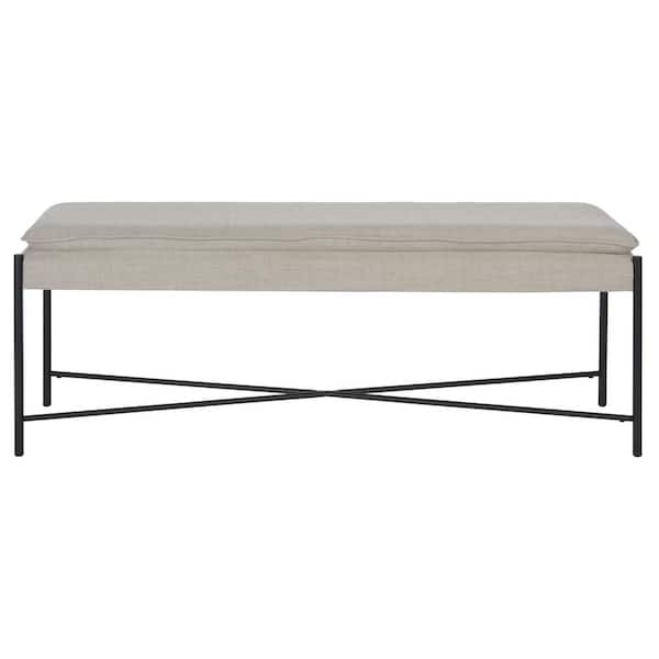 SAFAVIEH Kara Light Gray Linen/Black Upholstered Bench