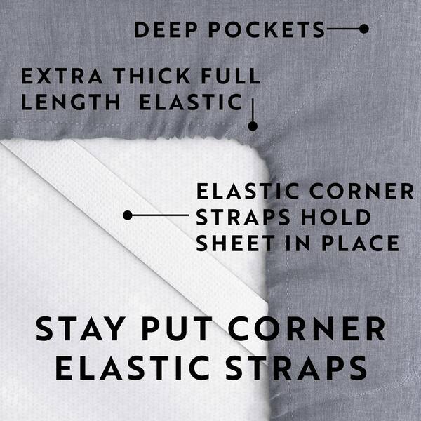 Extra Deep Pocket Fitted Sheet Elastic Corner Straps Fitted Sheets 18 -  21 Full Size Charcoal Gray Color 