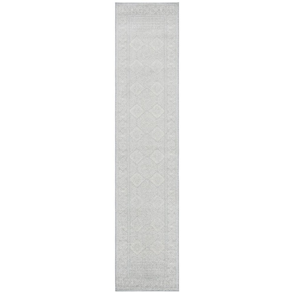 Tulum 2 ft. x 21 ft. Light Gray/Ivory Tribal Runner Rug