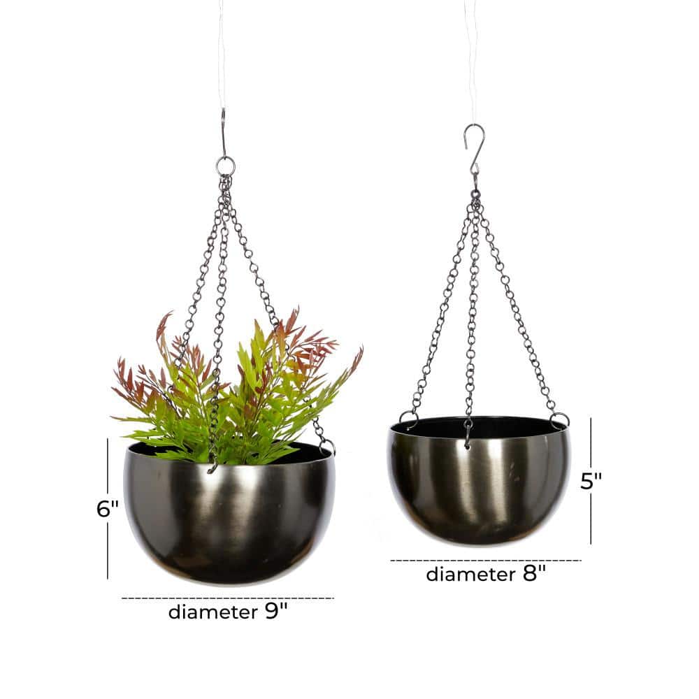 Set of 2 Black Iron Hanging Planters with Chains
