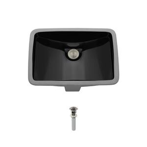 Undermount Porcelain Bathroom Sink in Black with Pop-Up Drain in Brushed Nickel