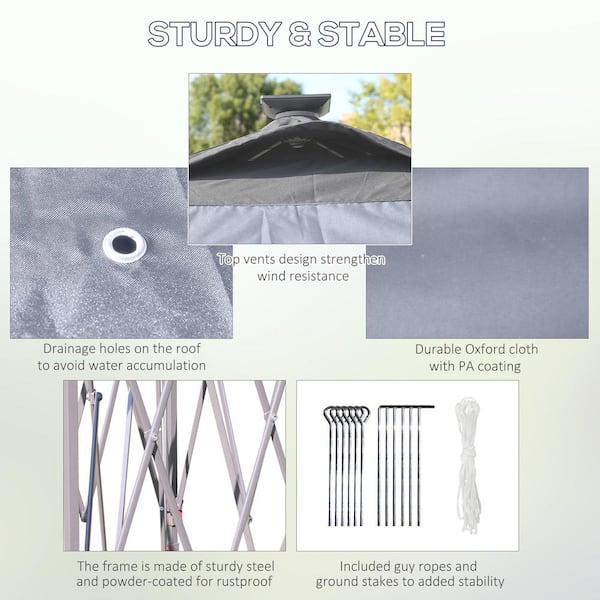 Outsunny 13 ft. x 11 ft. Pop Up Grey Gazebo Tent, Hexagonal Canopy 