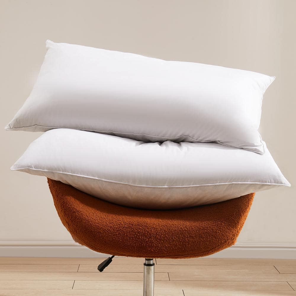 Luxurious White Goose Feather & Down Pillow Set, 100% Cotton Cover