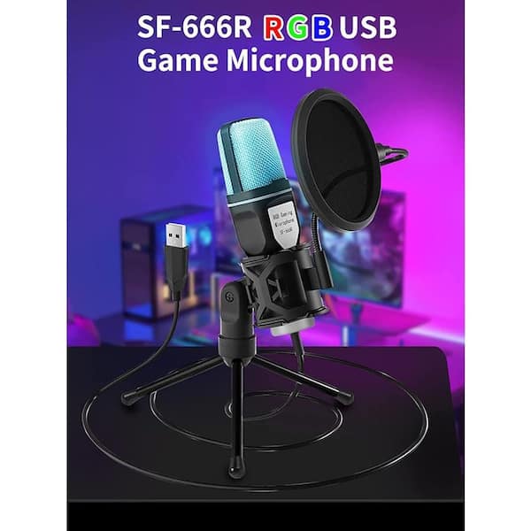 EKIEUDL RGB Luminous Microphone with Tripod and Shock Mount