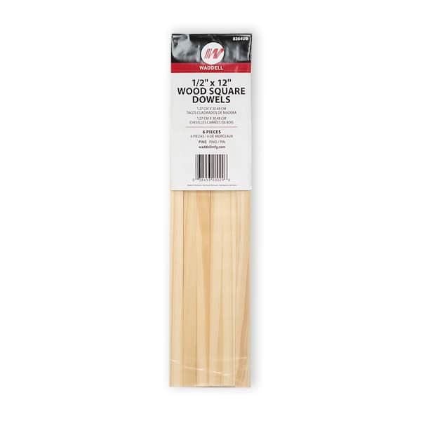 Waddell 0.5 in. x 12 in. Pine Square Dowels, Pack of 6-Sanded, Paintable, Stainable-Wooden Rod for DIY Home Projects