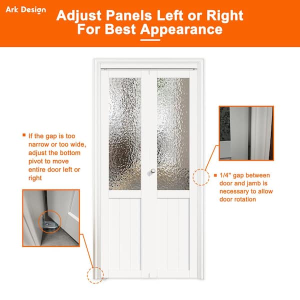 36 in. x 80 in. 1/2 Lite Tempered Kasumi Ripple Glass Solid Core White Finished Closet MDF Bifold Door with Hardware