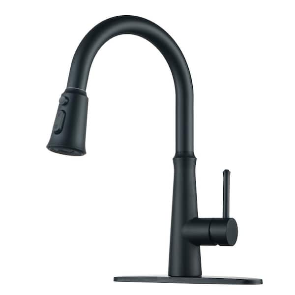 ALEASHA Single-Handle Pull Down Sprayer Kitchen Faucet in Matte Black