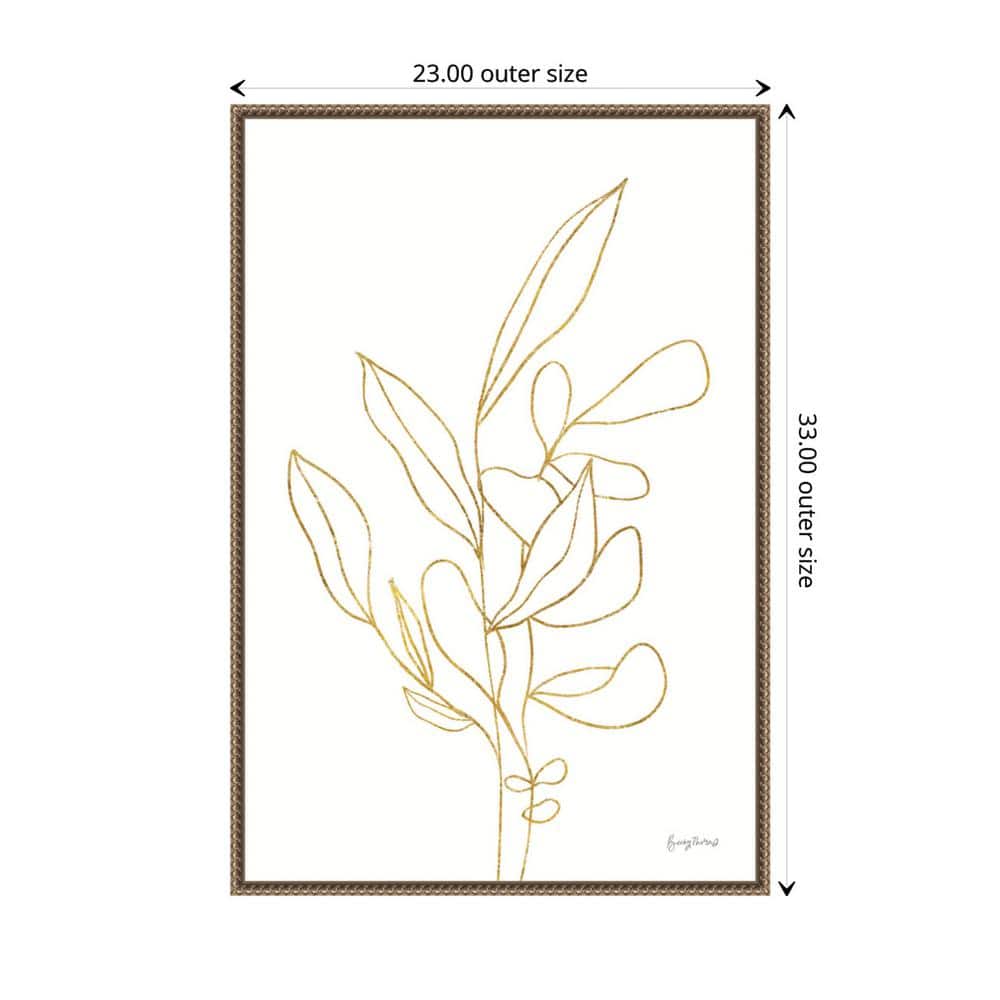Large Gold Botanical Abstract Canvas Print with Bronze Frame