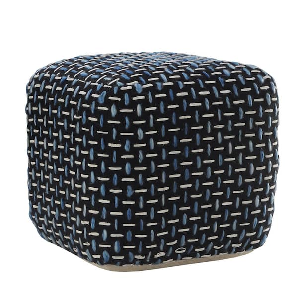 HomeRoots Amelia Black Polyester Square Cube Ottoman